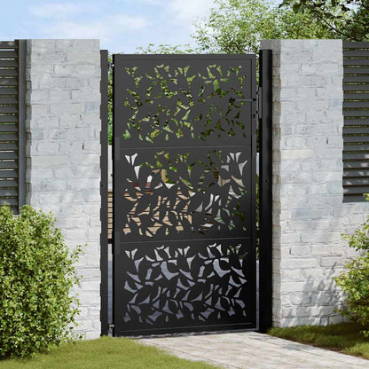 Cancello Giardino Nero 105x155 cm in Acciaio Design a Foglia