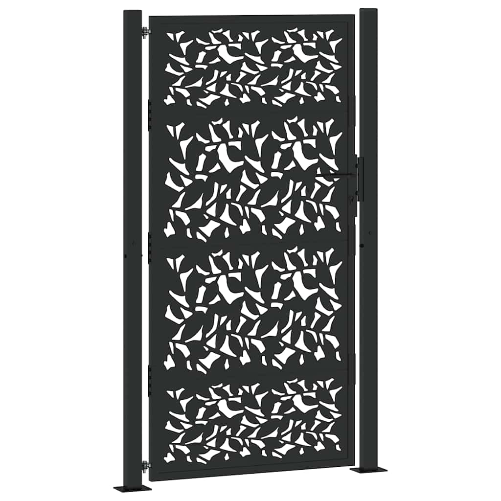 Cancello Giardino Nero 105x180 cm in Acciaio Design a Foglia