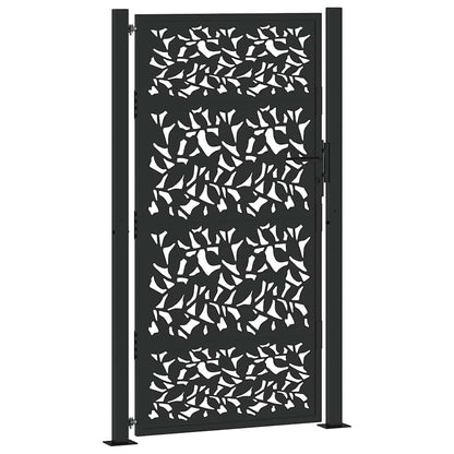 Cancello Giardino Nero 105x180 cm in Acciaio Design a Foglia
