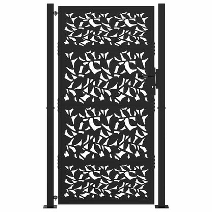 Cancello Giardino Nero 105x180 cm in Acciaio Design a Foglia