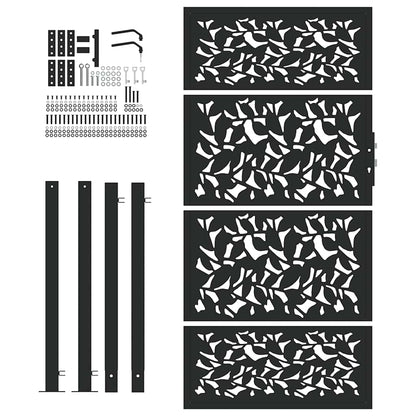 Cancello Giardino Nero 105x180 cm in Acciaio Design a Foglia