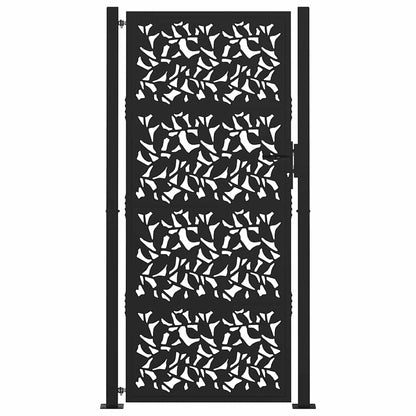 Cancello Giardino Nero 105x205 cm in Acciaio Design a Foglia