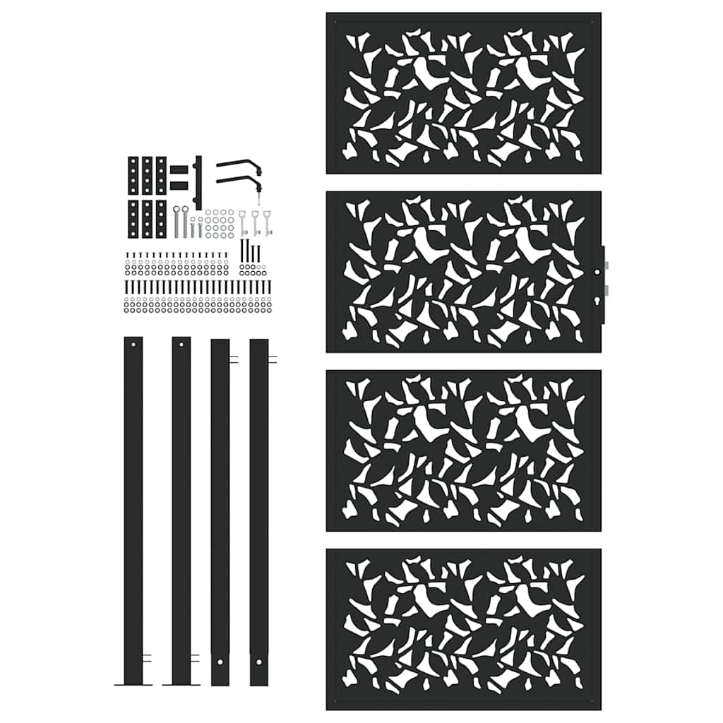 Cancello Giardino Nero 105x205 cm in Acciaio Design a Foglia