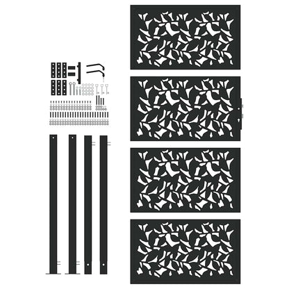 Cancello Giardino Nero 105x205 cm in Acciaio Design a Foglia