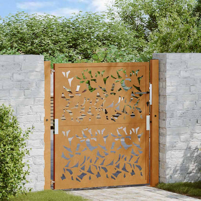 Cancello da Giardino 105x105 cm Acciaio Corten Design a Foglia