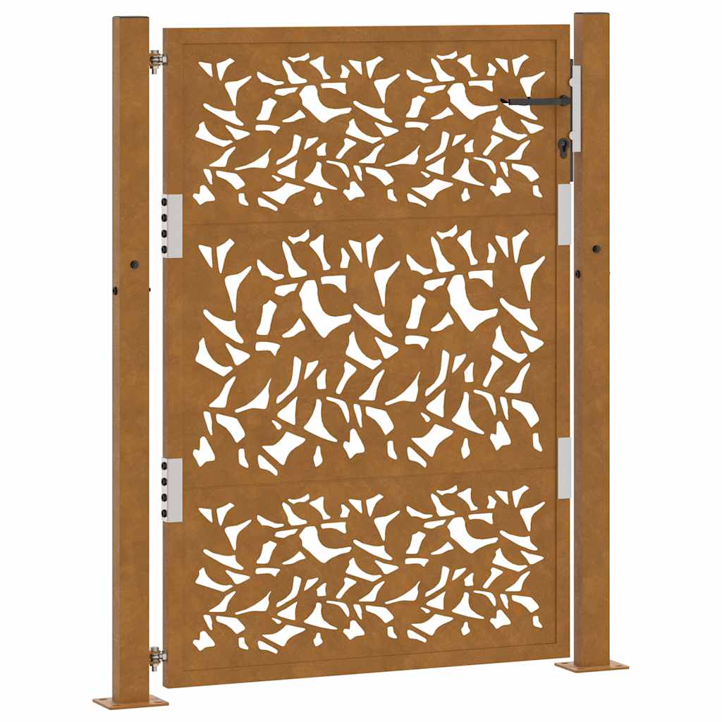 Cancello da Giardino 105x130 cm Acciaio Corten Design a Foglia