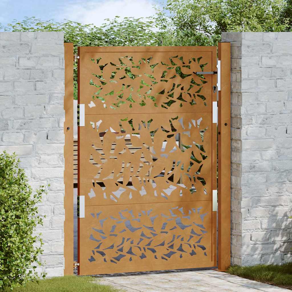 Cancello da Giardino 105x130 cm Acciaio Corten Design a Foglia