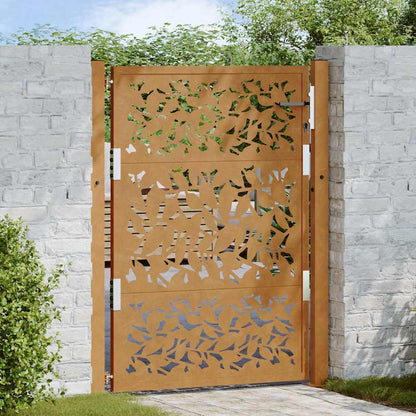 Cancello da Giardino 105x130 cm Acciaio Corten Design a Foglia