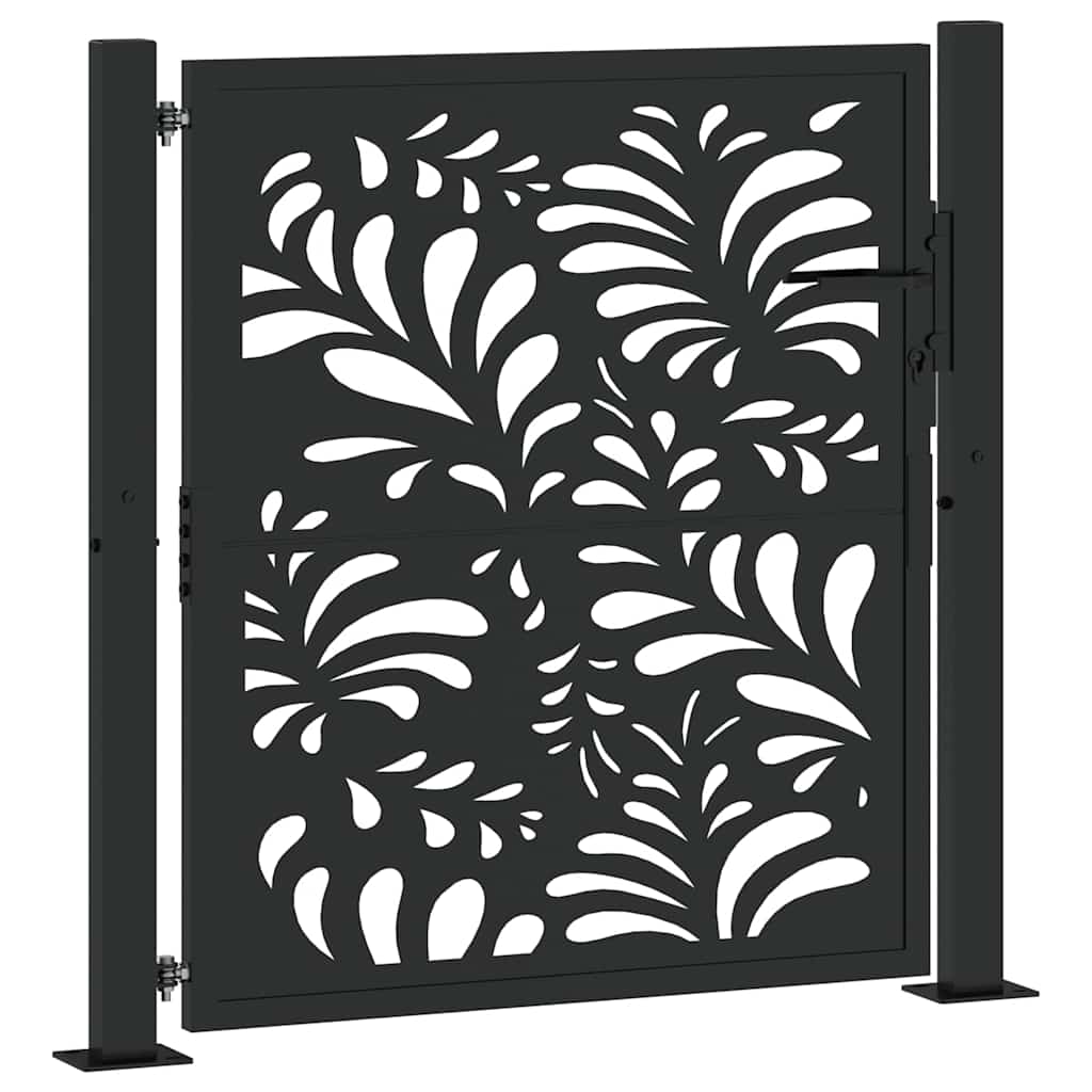 Cancello Giardino Nero 105x106 cm in Acciaio Design Ondulato