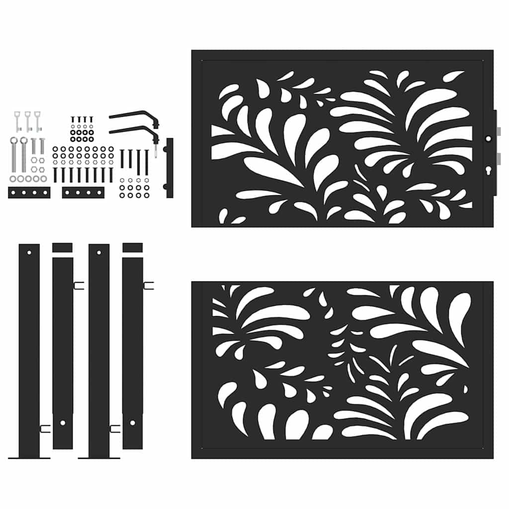 Cancello Giardino Nero 105x106 cm in Acciaio Design Ondulato