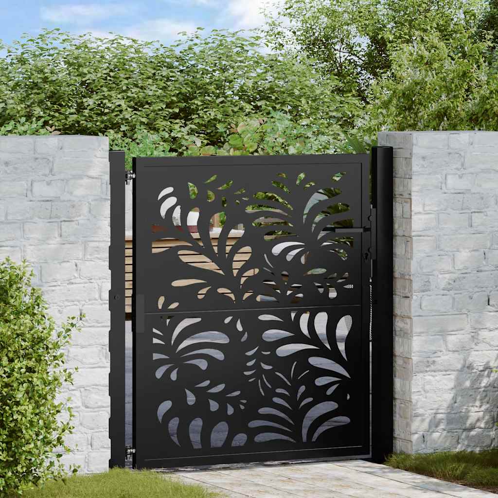 Cancello Giardino Nero 105x106 cm in Acciaio Design Ondulato