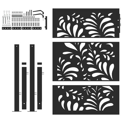 Cancello Giardino Nero 105x130 cm in Acciaio Design Ondulato