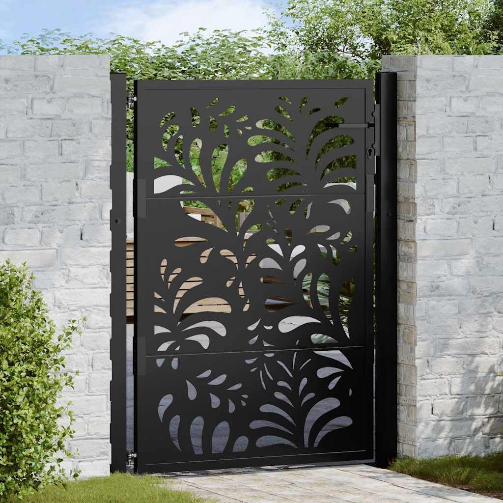 Cancello Giardino Nero 105x130 cm in Acciaio Design Ondulato
