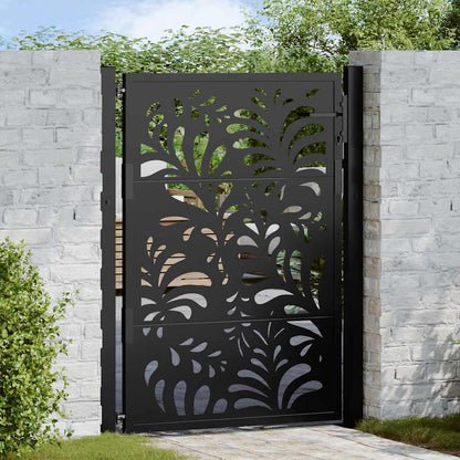 Cancello Giardino Nero 105x130 cm in Acciaio Design Ondulato