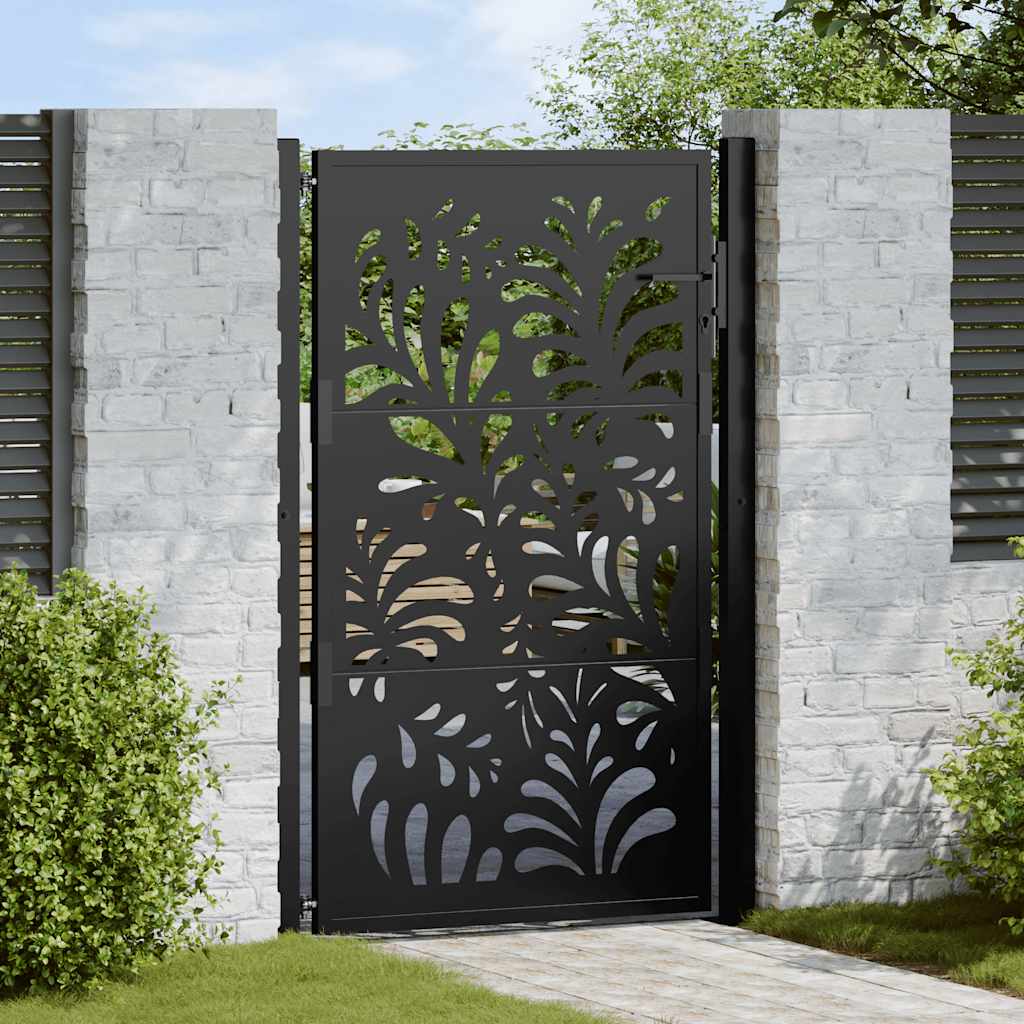 Cancello Giardino Nero 105x155 cm in Acciaio Design Ondulato