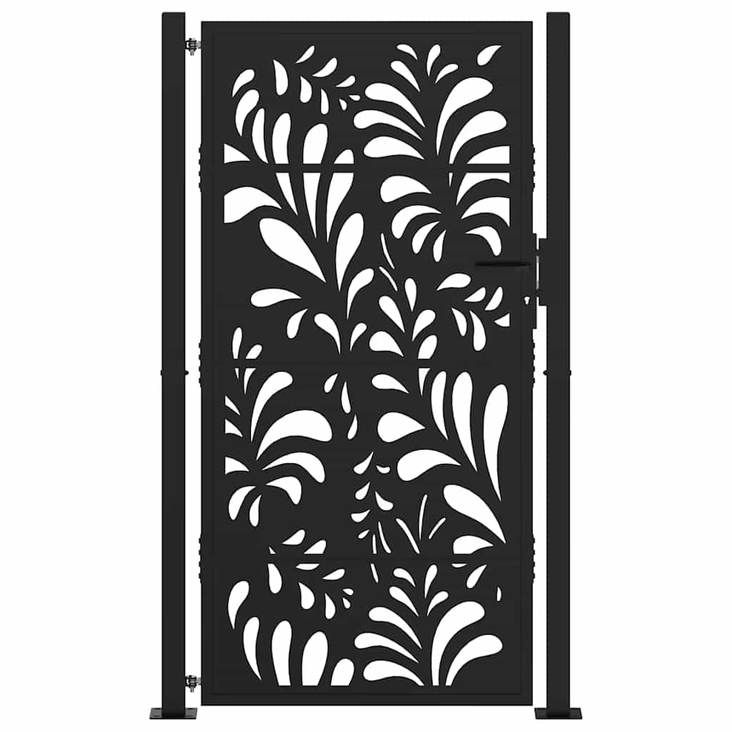 Cancello Giardino Nero 105x180 cm in Acciaio Design Ondulato