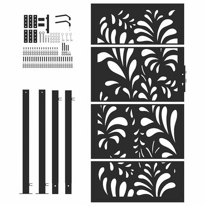 Cancello Giardino Nero 105x180 cm in Acciaio Design Ondulato