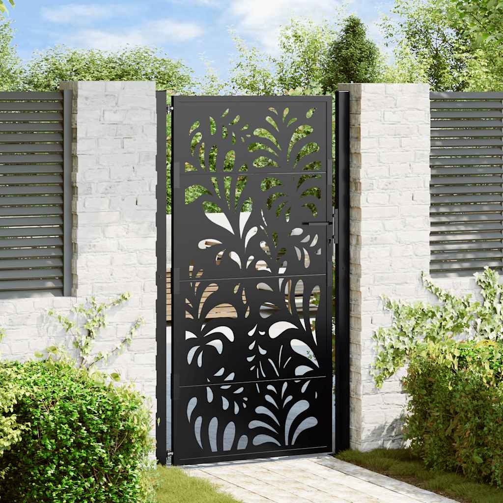Cancello Giardino Nero 105x180 cm in Acciaio Design Ondulato