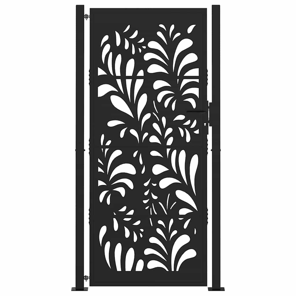 Cancello Giardino Nero 105x205 cm in Acciaio Design Ondulato