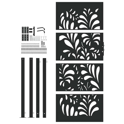 Cancello Giardino Nero 105x205 cm in Acciaio Design Ondulato