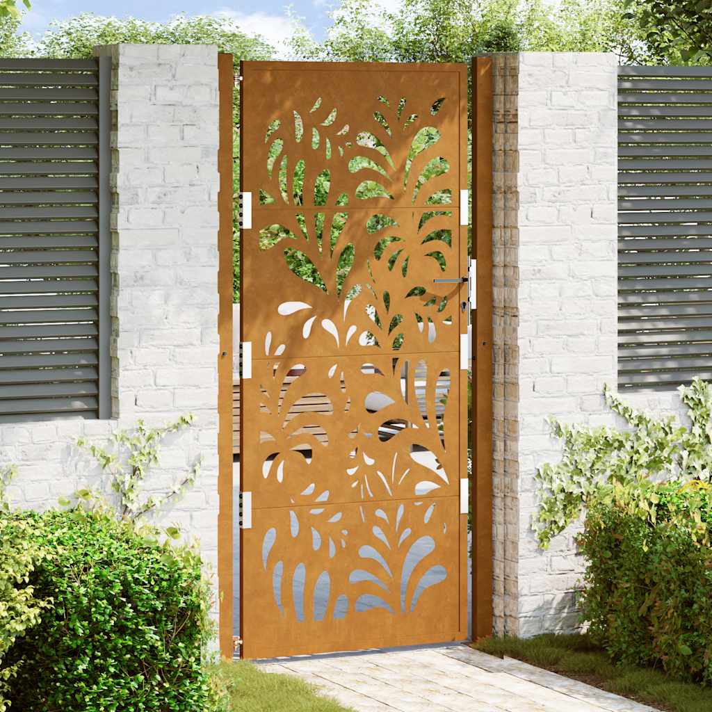 Cancello da Giardino 105x205 cm Acciaio Corten Design Ondulato
