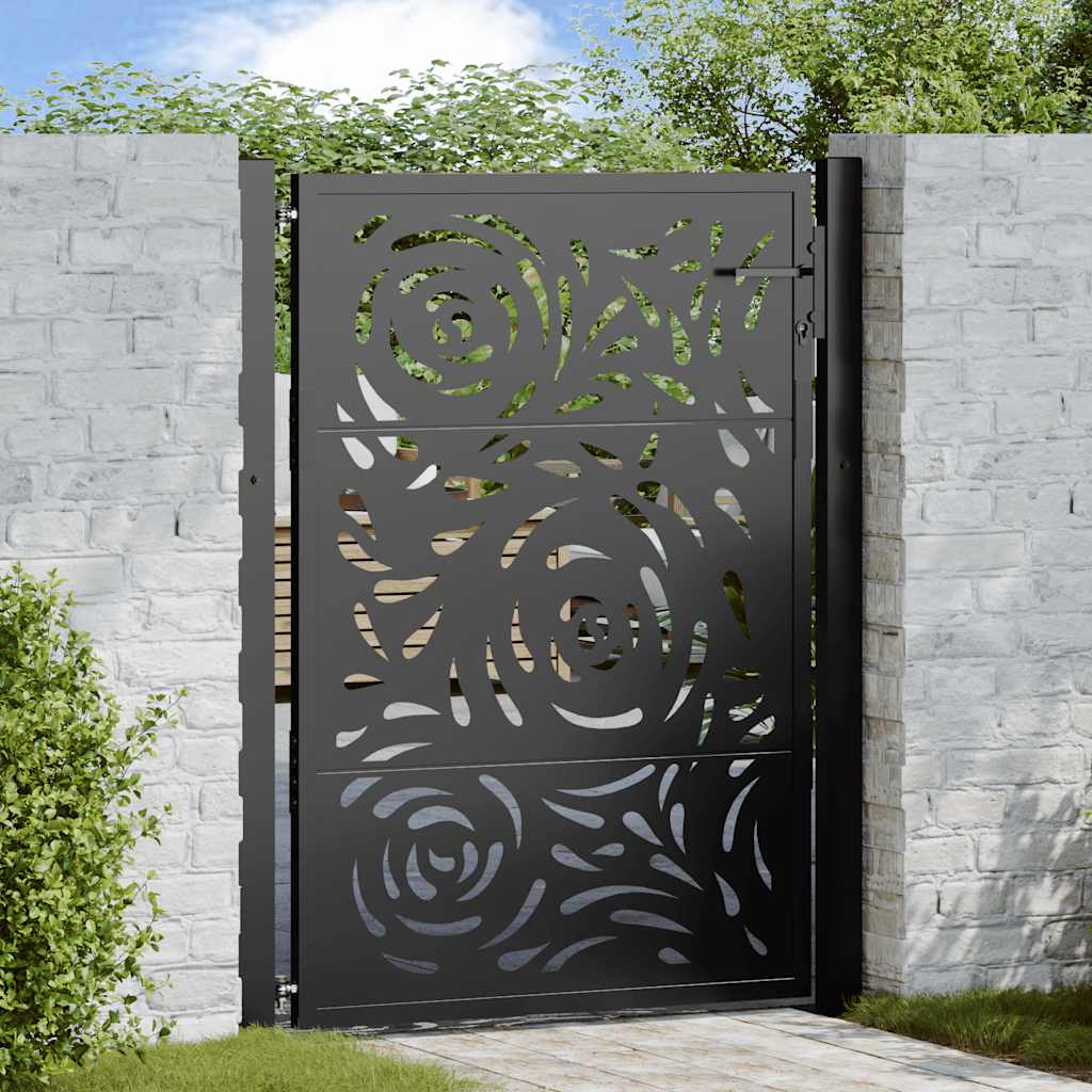 Cancello Giardino Nero 105x130 cm in Acciaio Design a Fiamma