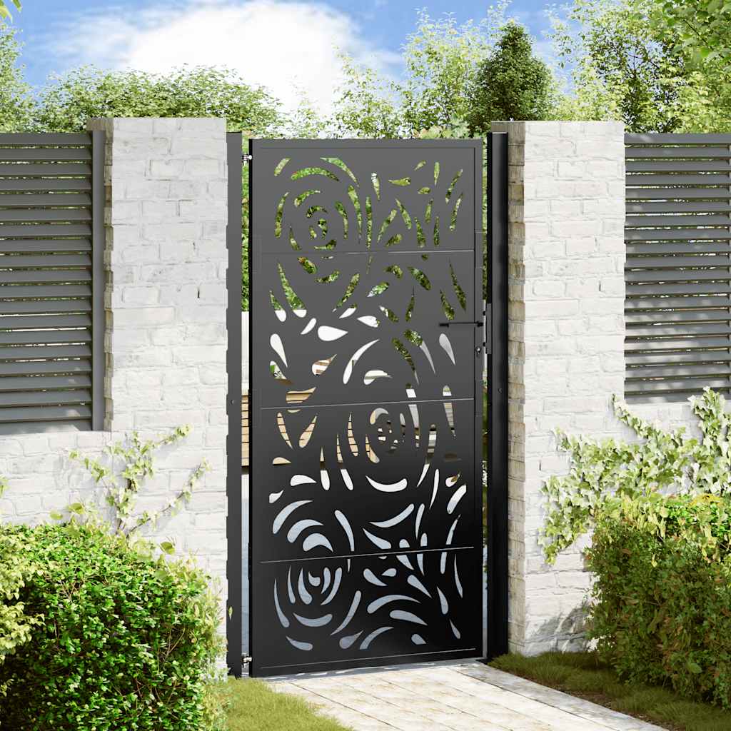 Cancello Giardino Nero 105x180 cm in Acciaio Design a Fiamma