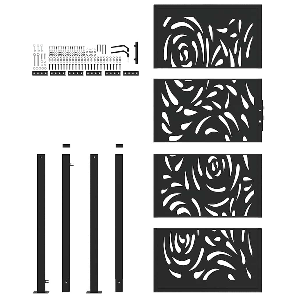 Cancello Giardino Nero 105x205 cm in Acciaio Design a Fiamma