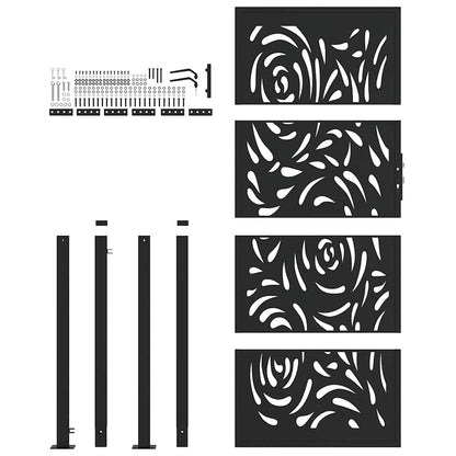 Cancello Giardino Nero 105x205 cm in Acciaio Design a Fiamma