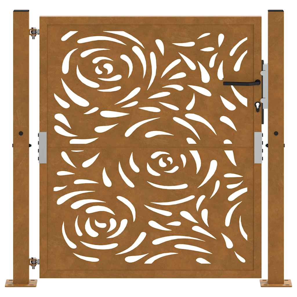 Cancello da Giardino 105x105 cm Acciaio Corten Design a Fiamma