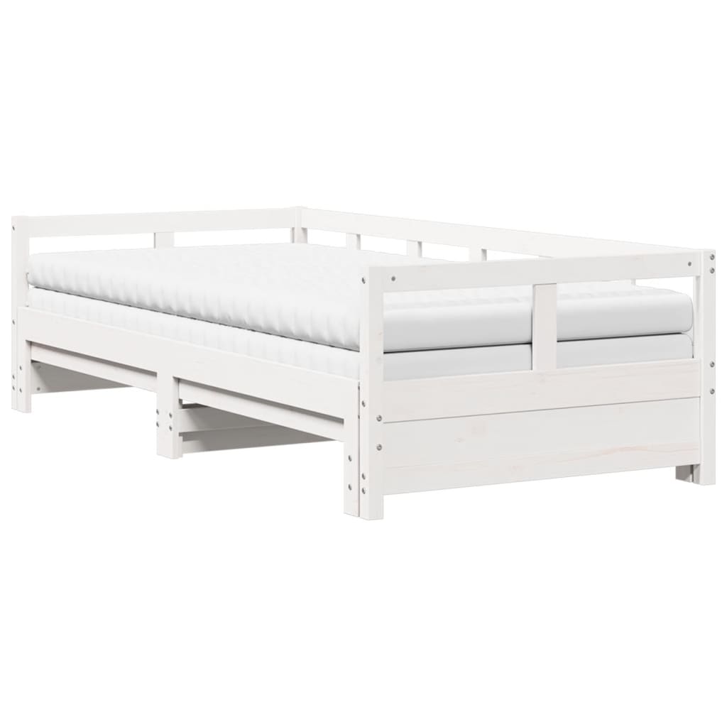 Divano Letto con Rotelle e Materasso Bianco 80x200 cm in Pino