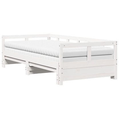 Divano Letto con Rotelle e Materasso Bianco 80x200 cm in Pino