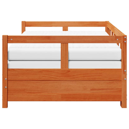 Divano Letto con Rotelle e Materasso Marrone Cera 80x200cm Pino