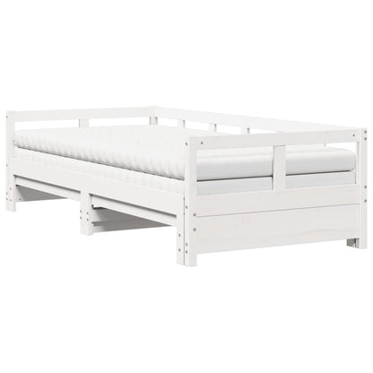 Divano Letto con Rotelle e Materasso Bianco 90x200cm Legno Pino