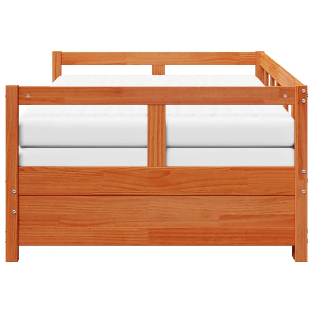 Divano Letto con Rotelle e Materasso Marrone Cera 90x200cm Pino