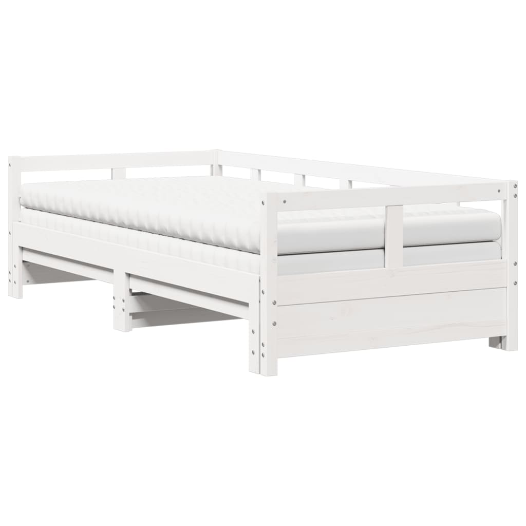 Divano Letto con Rotelle e Materasso Bianco 90x190cm Legno Pino