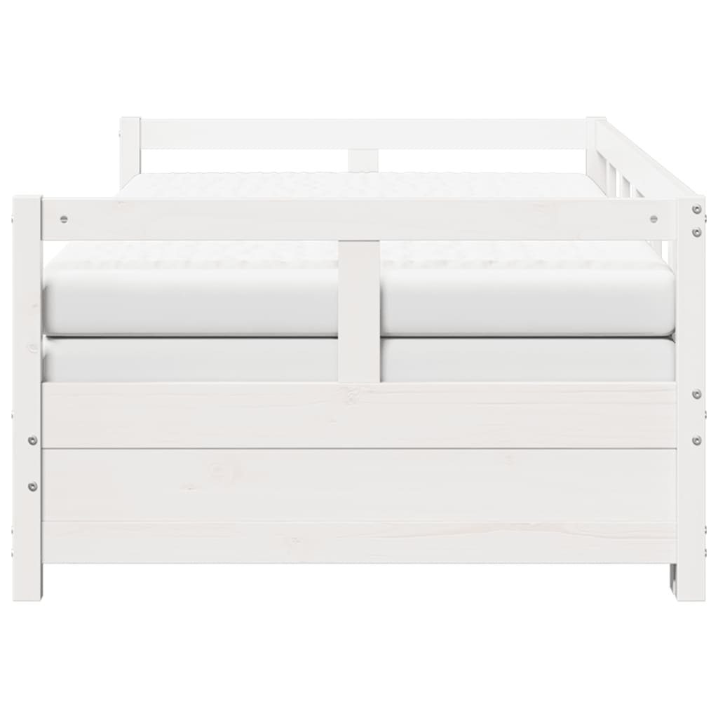 Divano Letto con Rotelle e Materasso Bianco 90x190cm Legno Pino