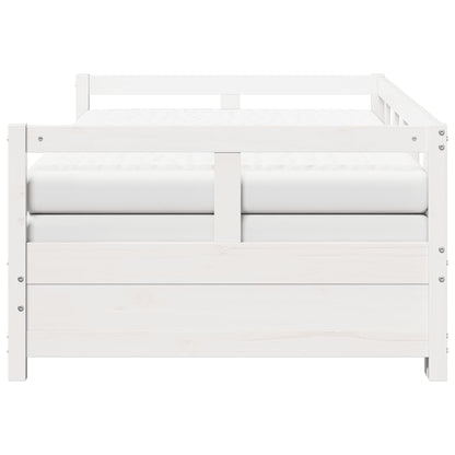 Divano Letto con Rotelle e Materasso Bianco 90x190cm Legno Pino