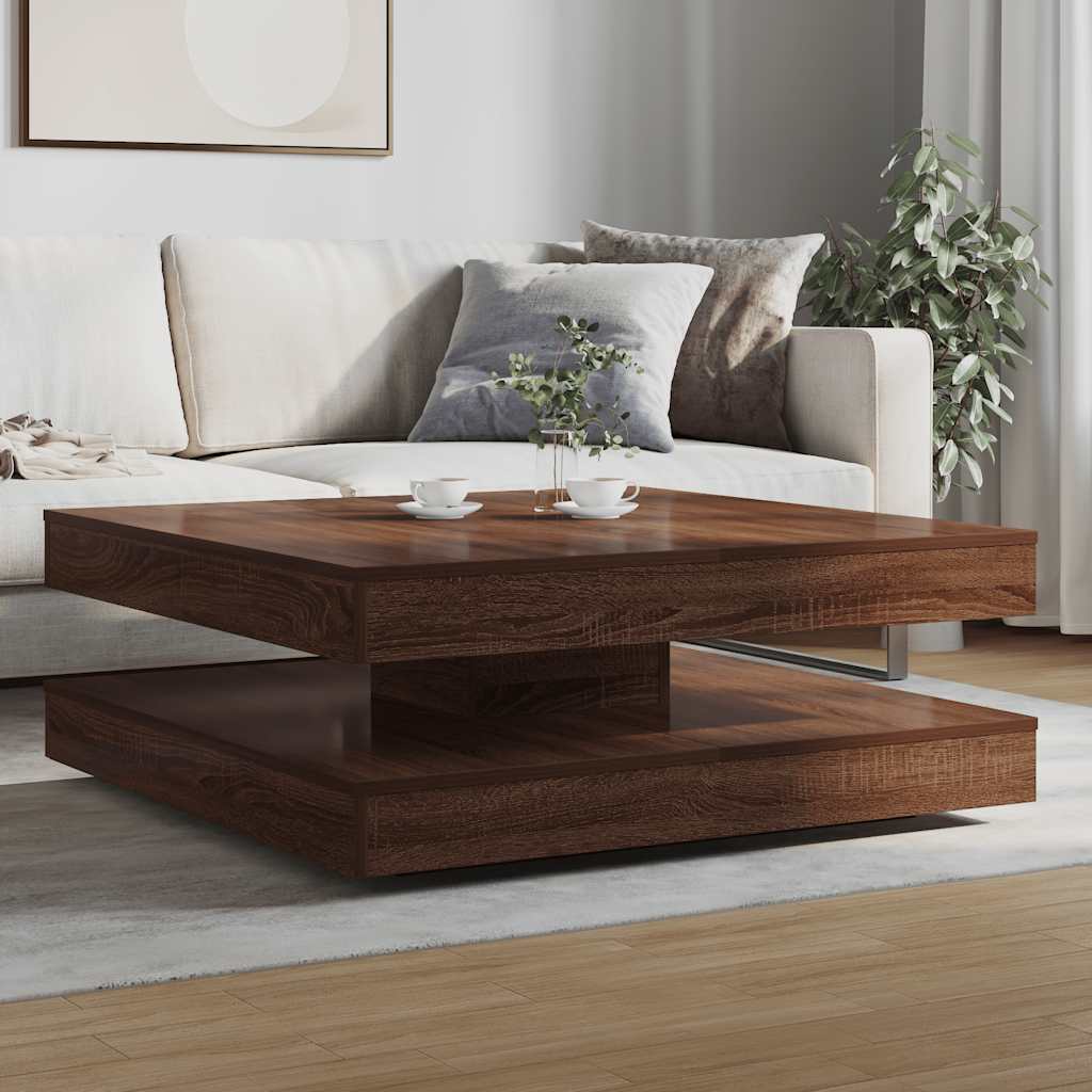 Tavolino da Caffè Girevole a 360 Gradi Marrone 90x90x34,5 cm