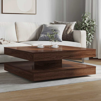 Tavolino da Caffè Girevole a 360 Gradi Marrone 90x90x34,5 cm