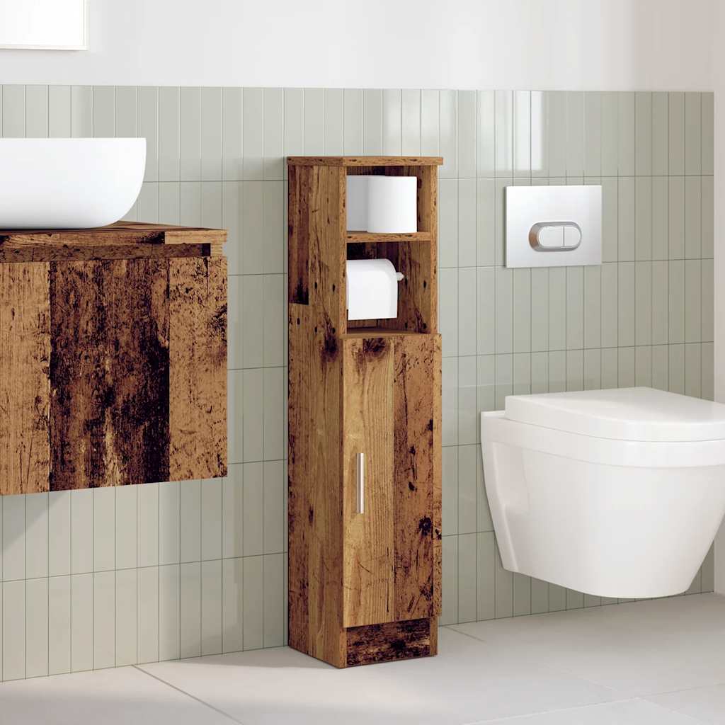 Mobile da Bagno con Portarotolo Legno Antico 20,5x22x90 cm