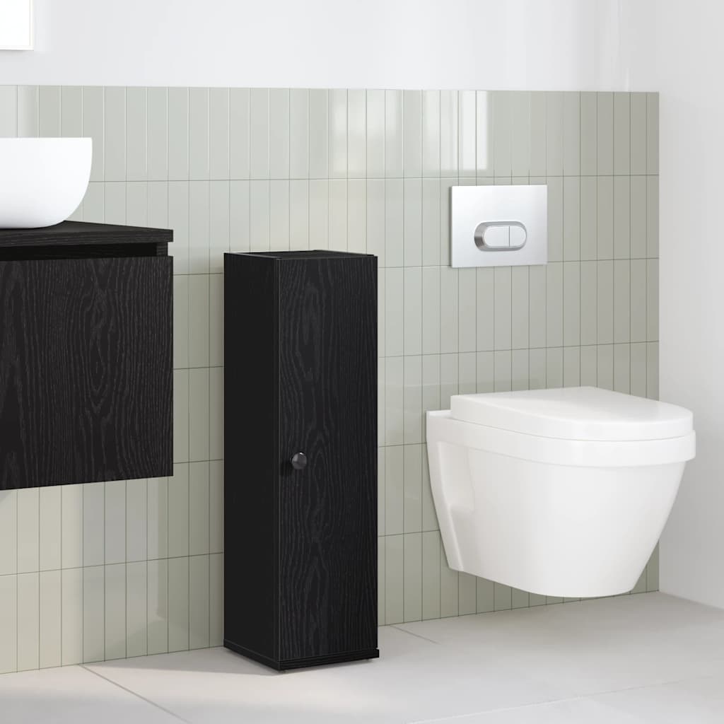 Mobile da Bagno con Portarotolo Nero 20,5x22x72 cm