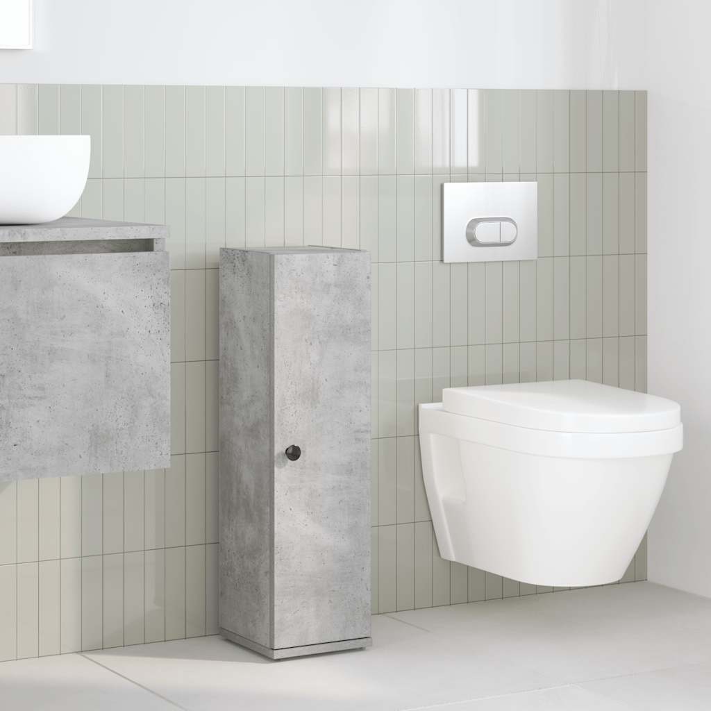 Mobile da Bagno con Portarotolo Grigio Cemento 20,5x22x72 cm
