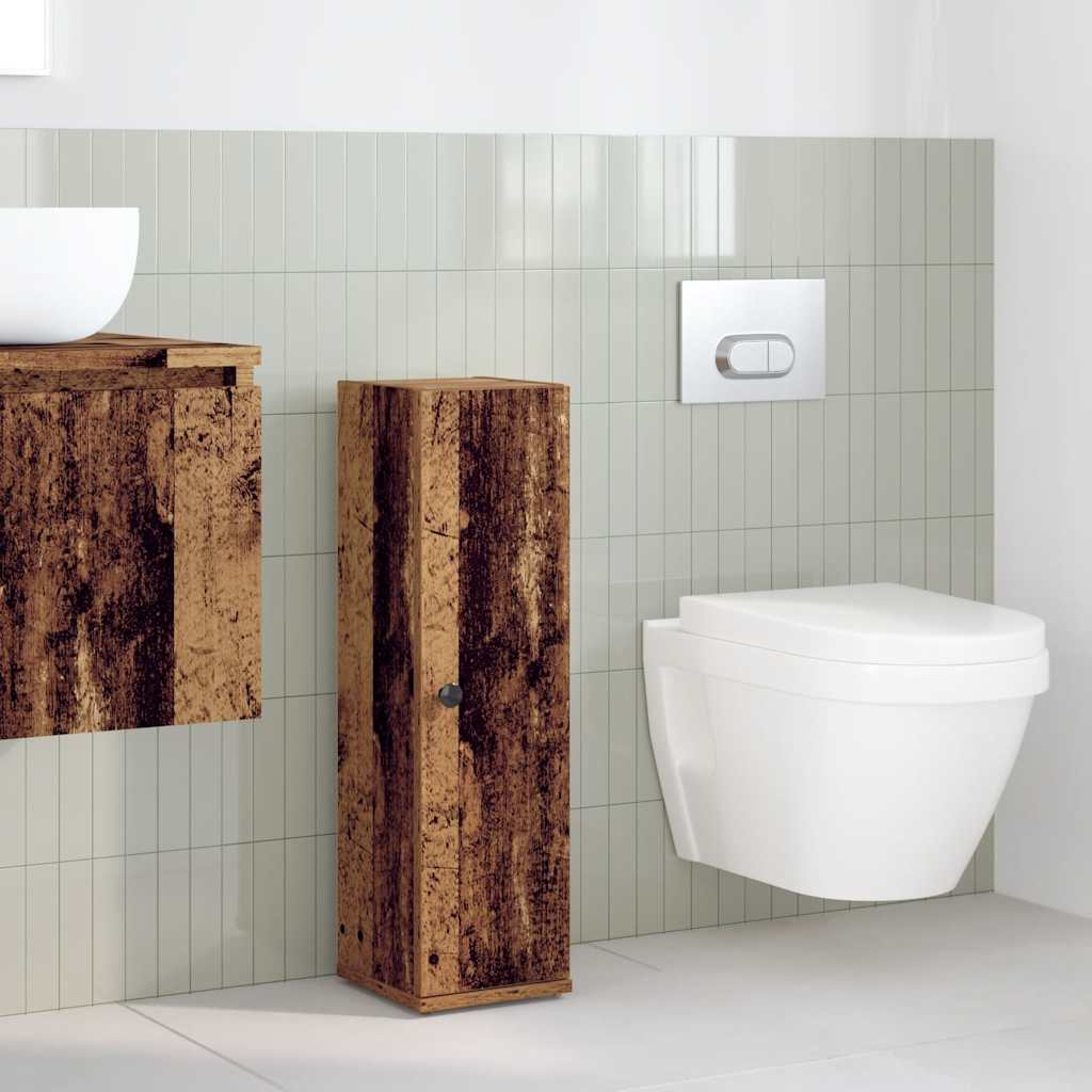 Mobile da Bagno con Portarotolo Legno Antico 20,5x22x72 cm