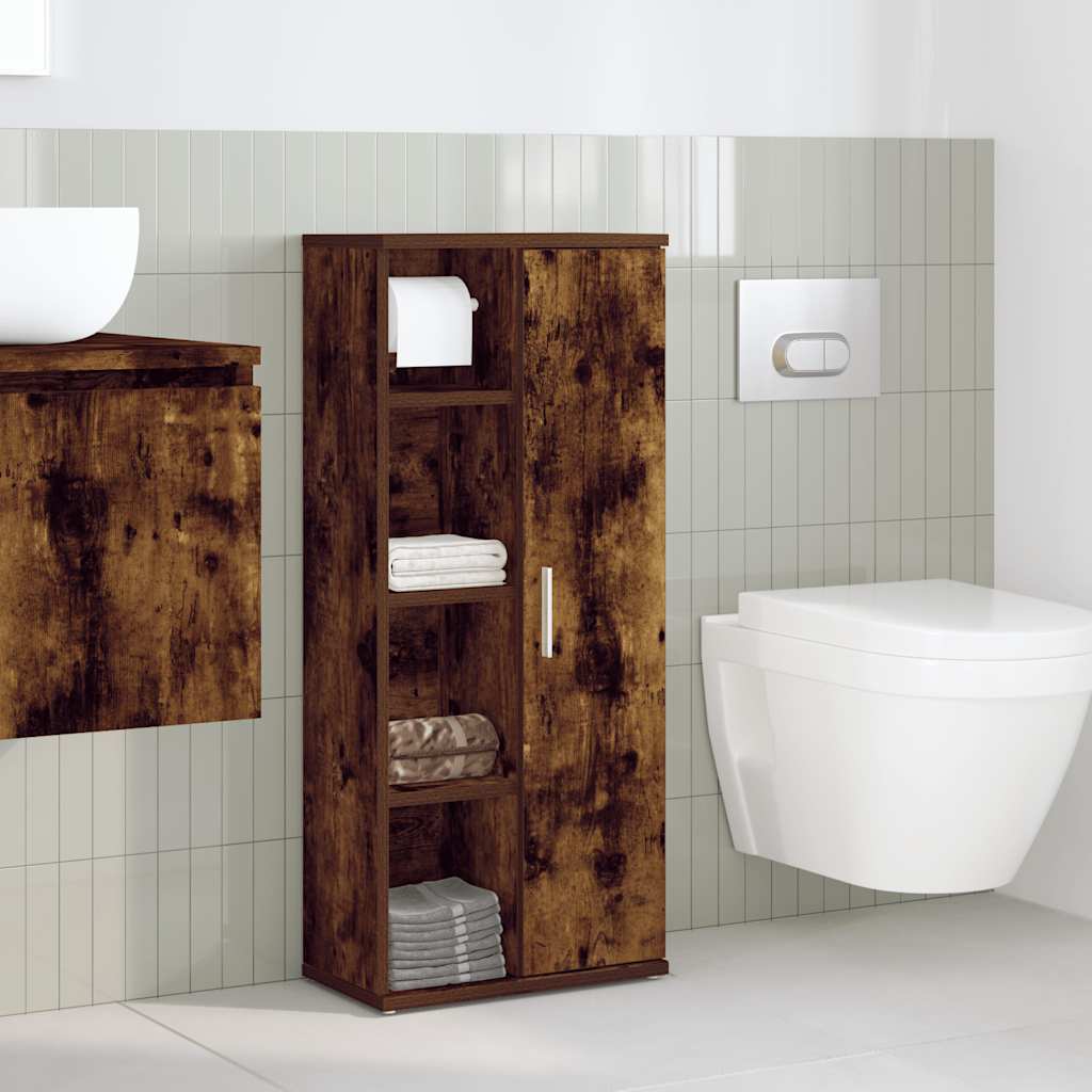 Mobile da Bagno con Portarotolo Rovere Fumo 39x22x90 cm