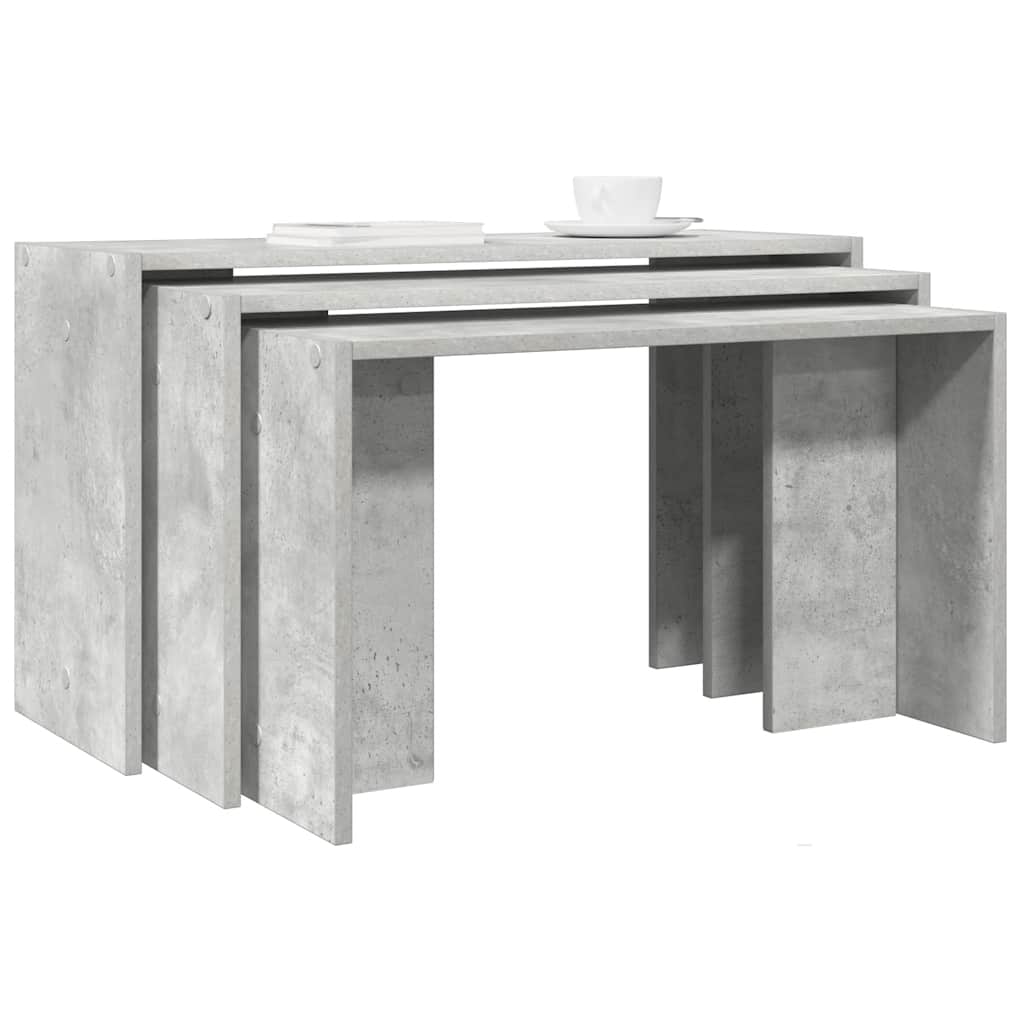 Tavolini Impilabili 3 pz Grigio Cemento in Legno Multistrato