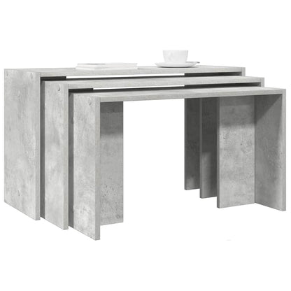 Tavolini Impilabili 3 pz Grigio Cemento in Legno Multistrato
