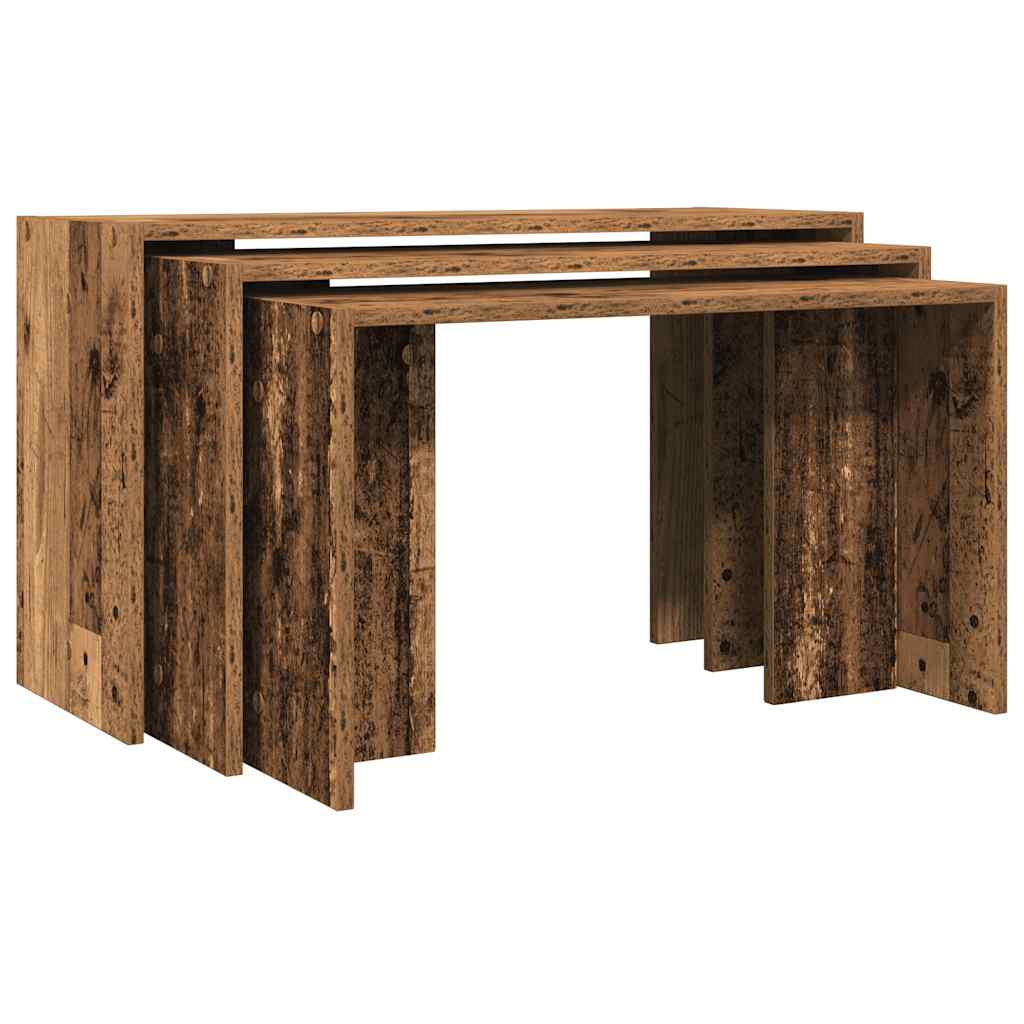 Tavolini Impilabili 3 pz Legno Antico in Legno Multistrato