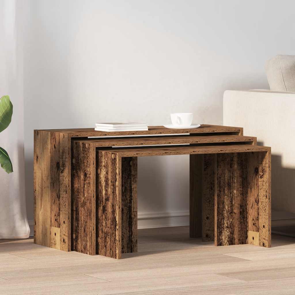 Tavolini Impilabili 3 pz Legno Antico in Legno Multistrato