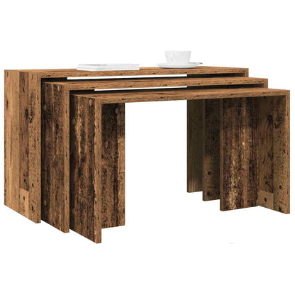 Tavolini Impilabili 3 pz Legno Antico in Legno Multistrato